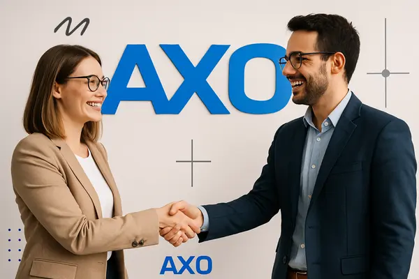 AXO CRM dashboard showing contacts, pipeline, and activity timeline